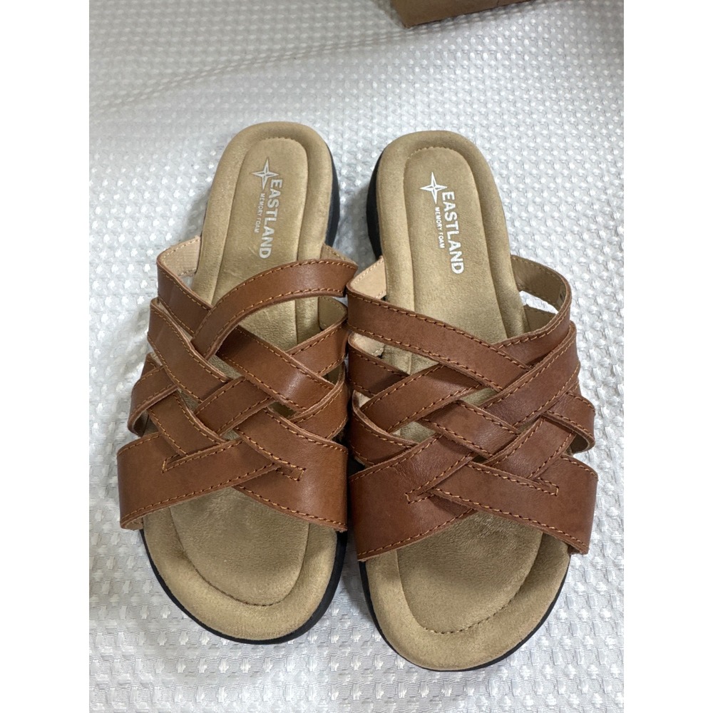 Eastland Sandals Women 9M Hazel Tan Leather Woven Strap Comfort 3958-07 EUC